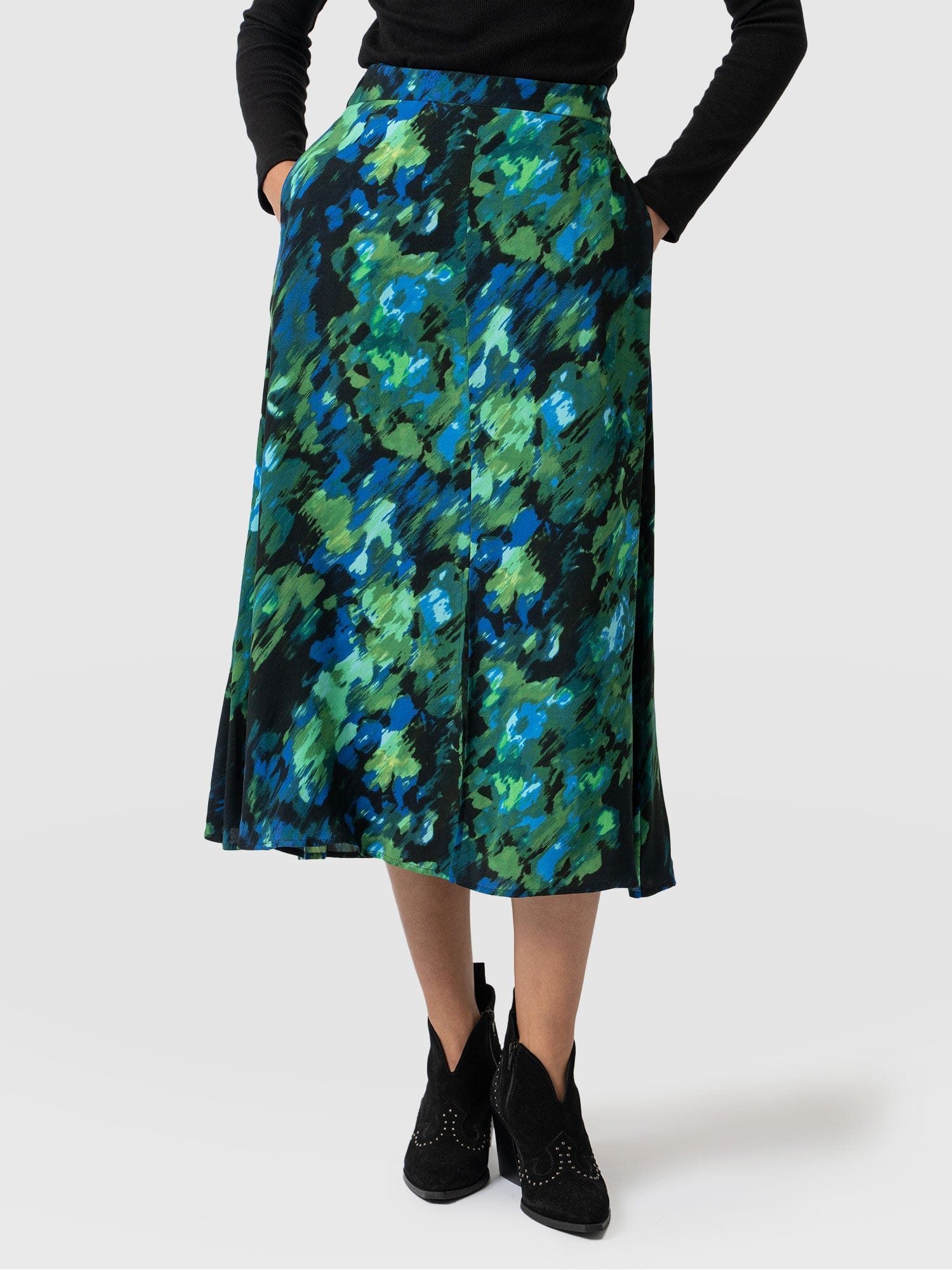 Marina Midi Skirt Green Satellite - Women's Skirts | Saint + Sofia® USA